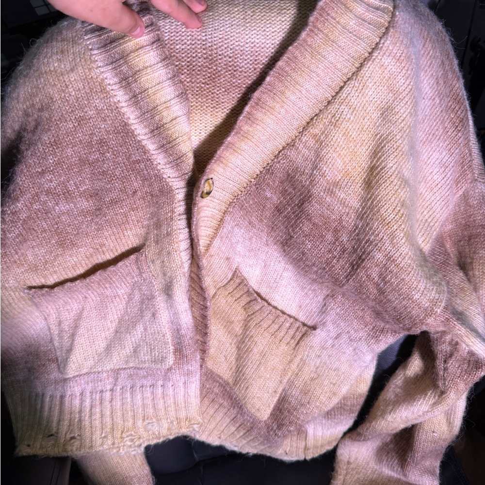 PacSun Cream and Brown Knit Cardigan